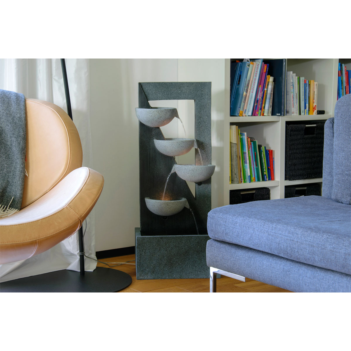 dobar XL Design-Gartenbrunnen mit LEDs 40 x 92 x 25 cm grau Bild 3