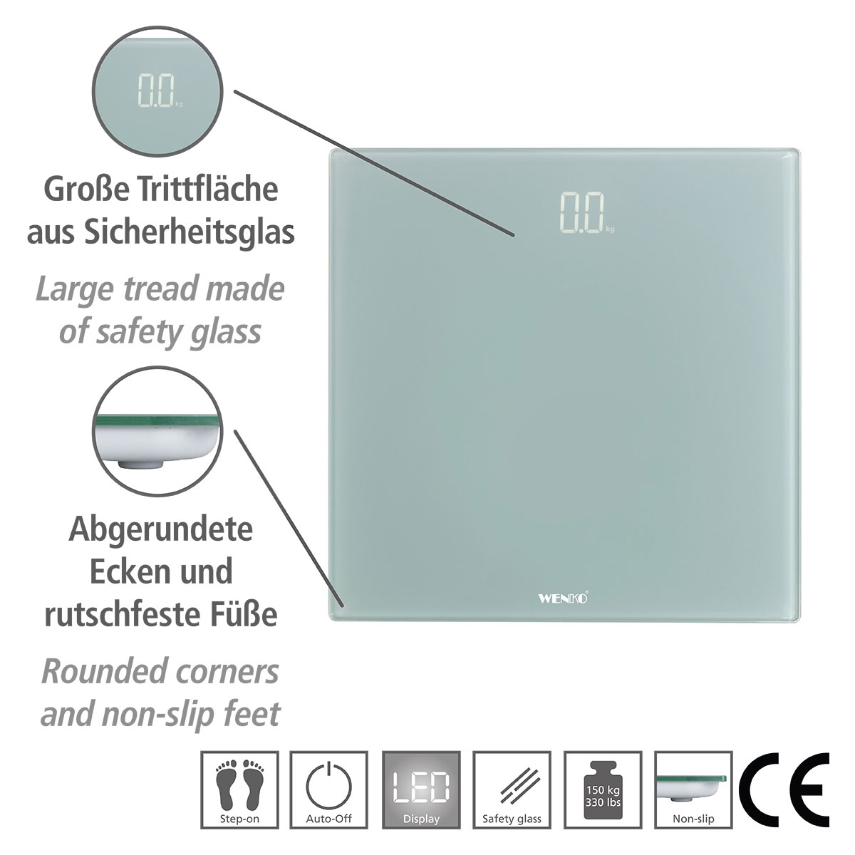 Wenko  Personenwaage LED Grau digitale Körperwaage mit LED-Display Bild 2