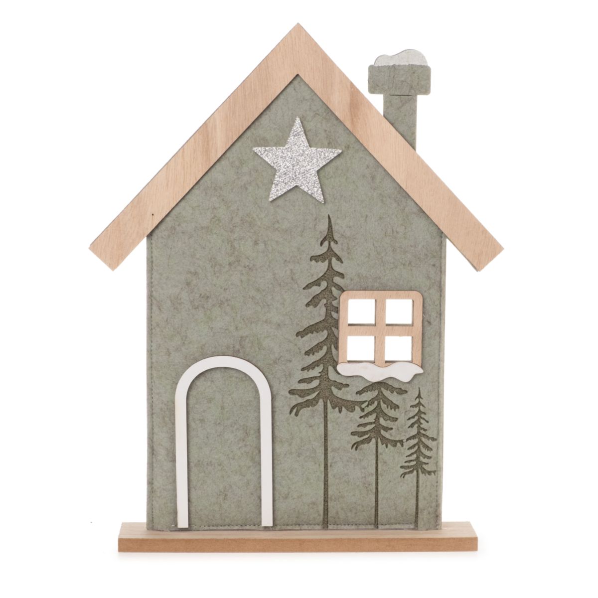 Deko Haus auf Stand 33cm Holz grün braun