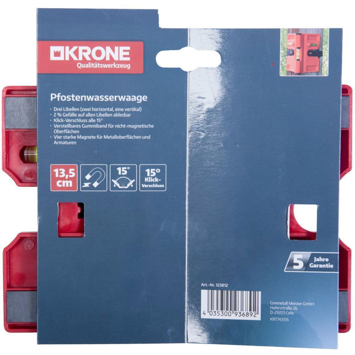 Krone Pfostenwasserwaage 13,5 cm Bild 3