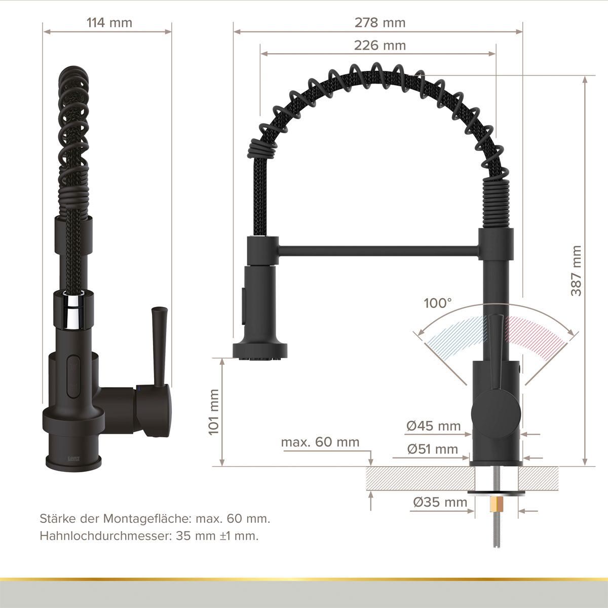 LENZ Spültischarmatur Nova mit Handbrause Schwarz Bild 4
