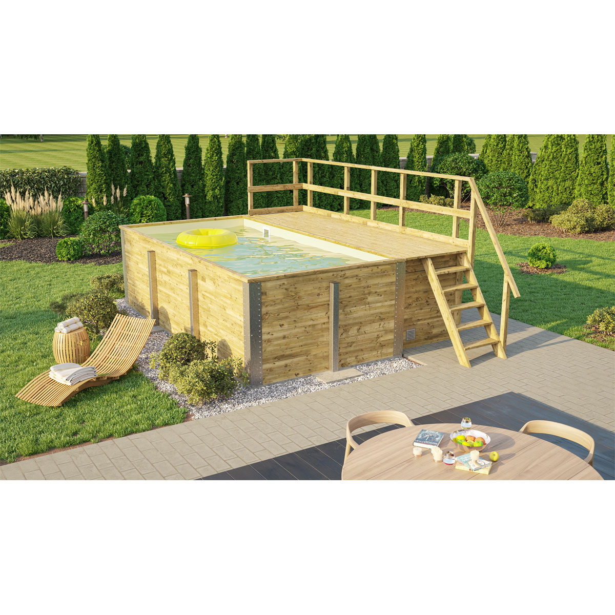 Weka Pool Rechteckig Größe 1 b 308,5 x 401,5 cm inkl Technikraum/Sonnendeck und FilteranlageFolie sand