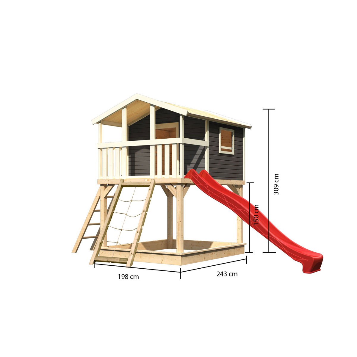Karibu  Stelzenhaus Benjamin natur inkl Rutsche rot und Netzrampe Bild 2