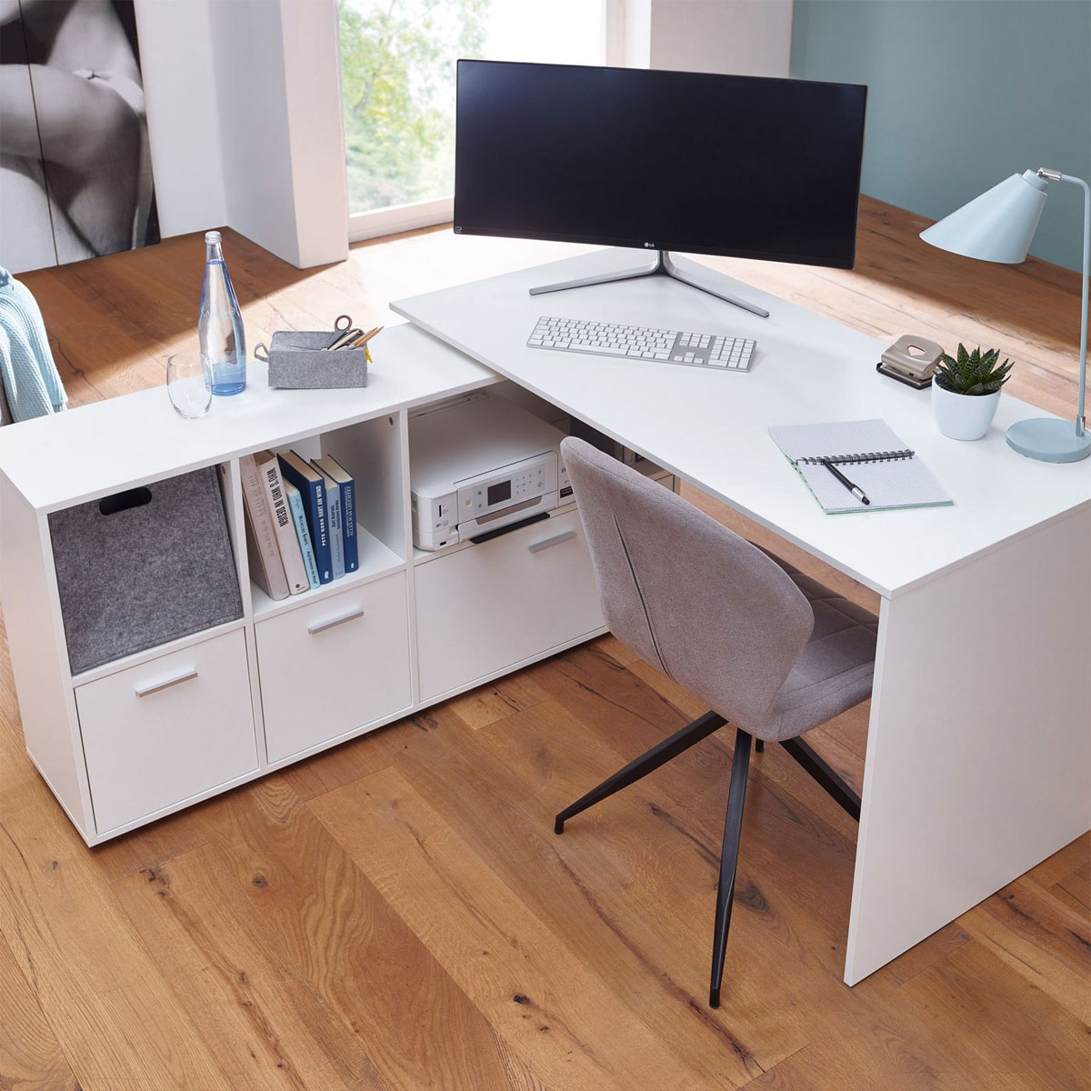 Wohnling Schreibtischkombination, 136x75,5x155,5 cm, weiß Bild 6