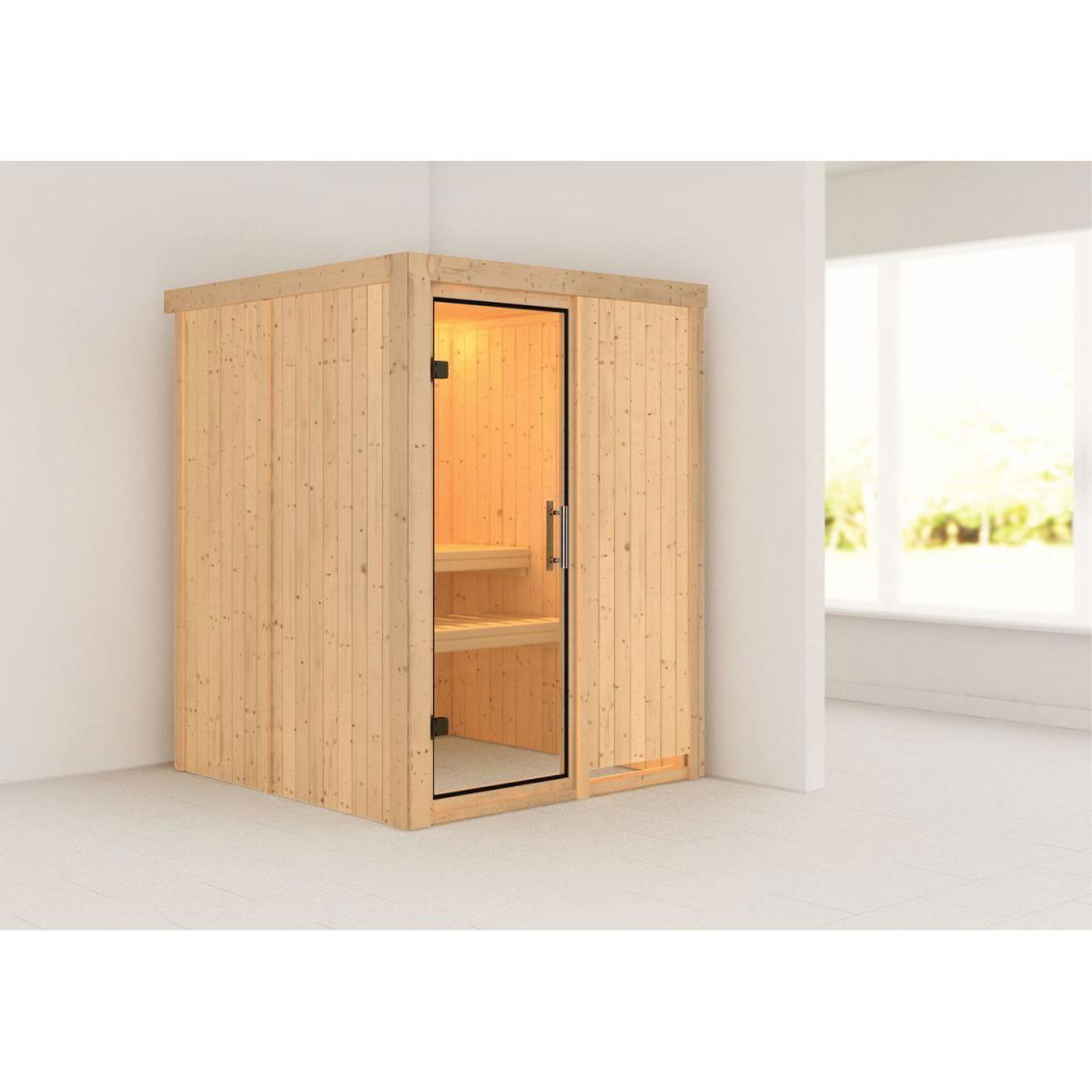 Karibu Sauna Norin Fronteinstieg ohne Ofen kein Kranz Klarglastür Bild 4