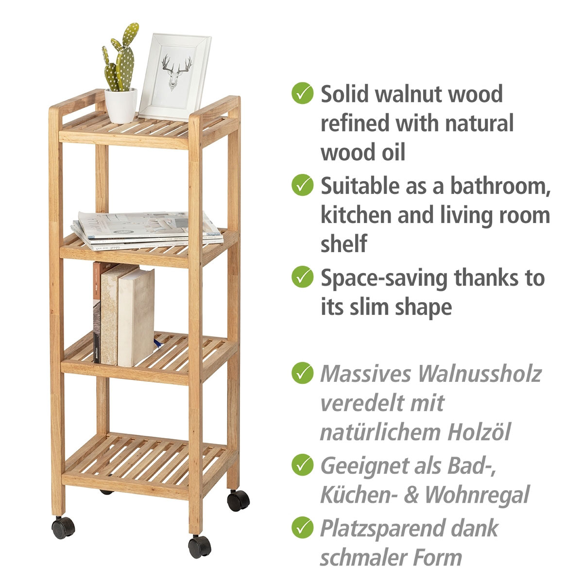 Wenko  Haushalts- und Badwagen Norway 4 Etagen schmales Bad- Küchen- und Wohnregal auf Rollen Bild 4