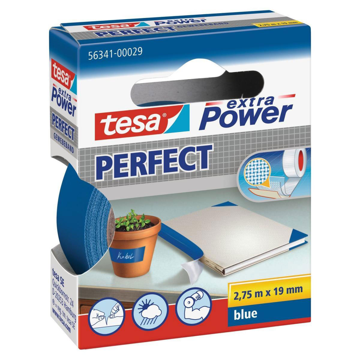 Tesa Extra Power Gewebeband blau 19 mm