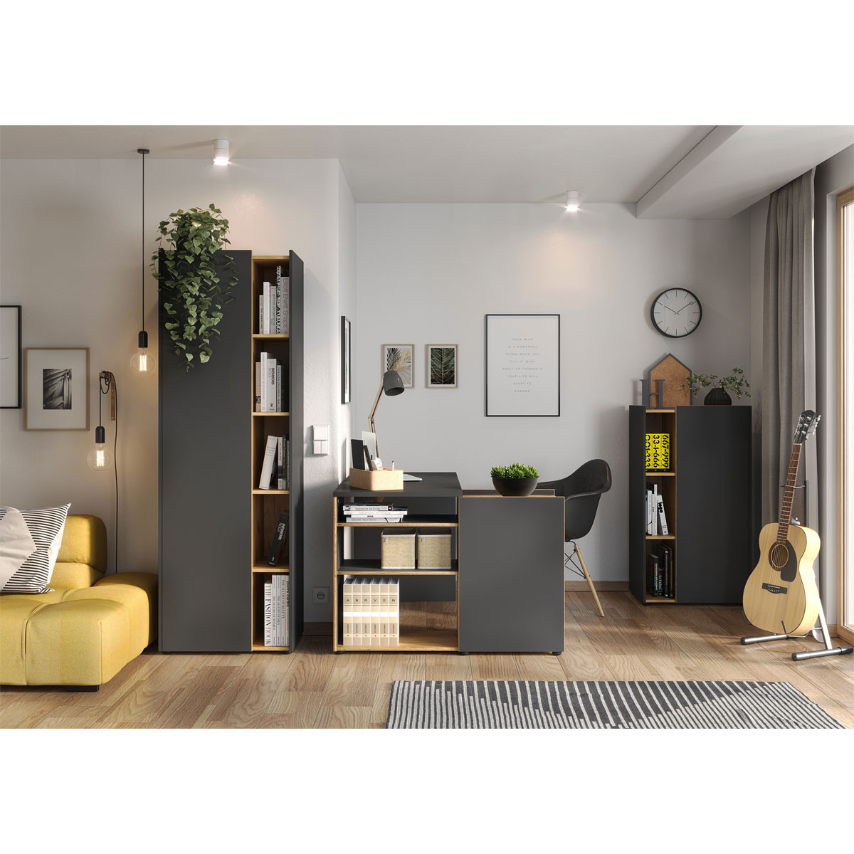 Schreibtisch Antonio integr Sideboboard mit offenen Fächern 129 x 76 x 107 cm graphit/Navarra-Eiche-Nachbildung Bild 5