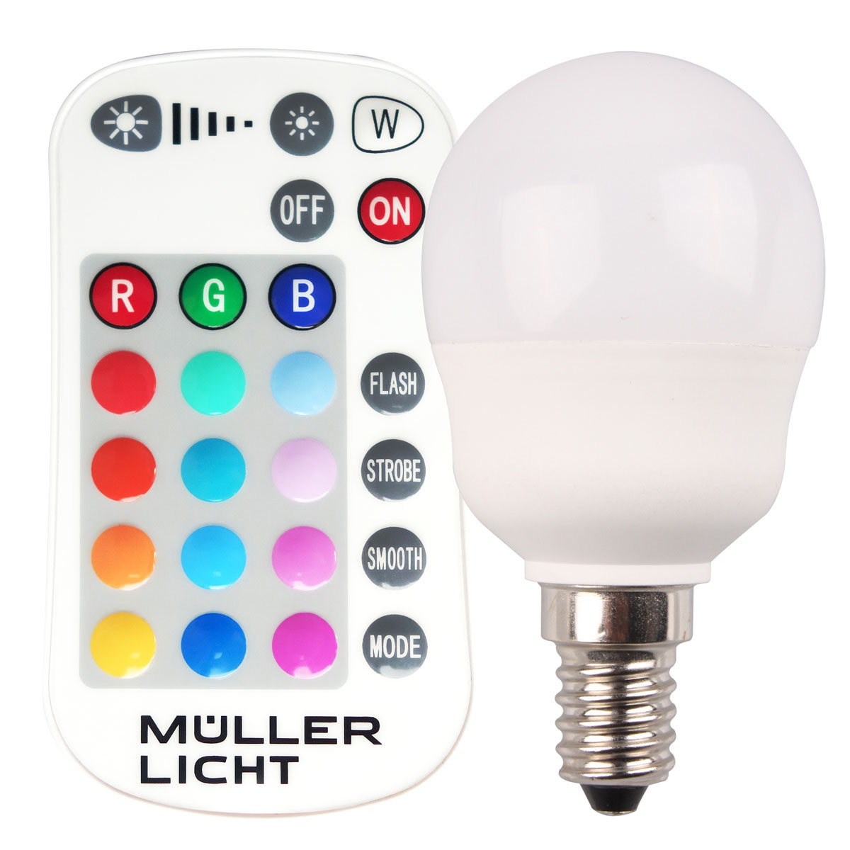 Müller Licht LED-Leuchtmittel Tropfen E14 5W mit Fernbedienung Bild 1
