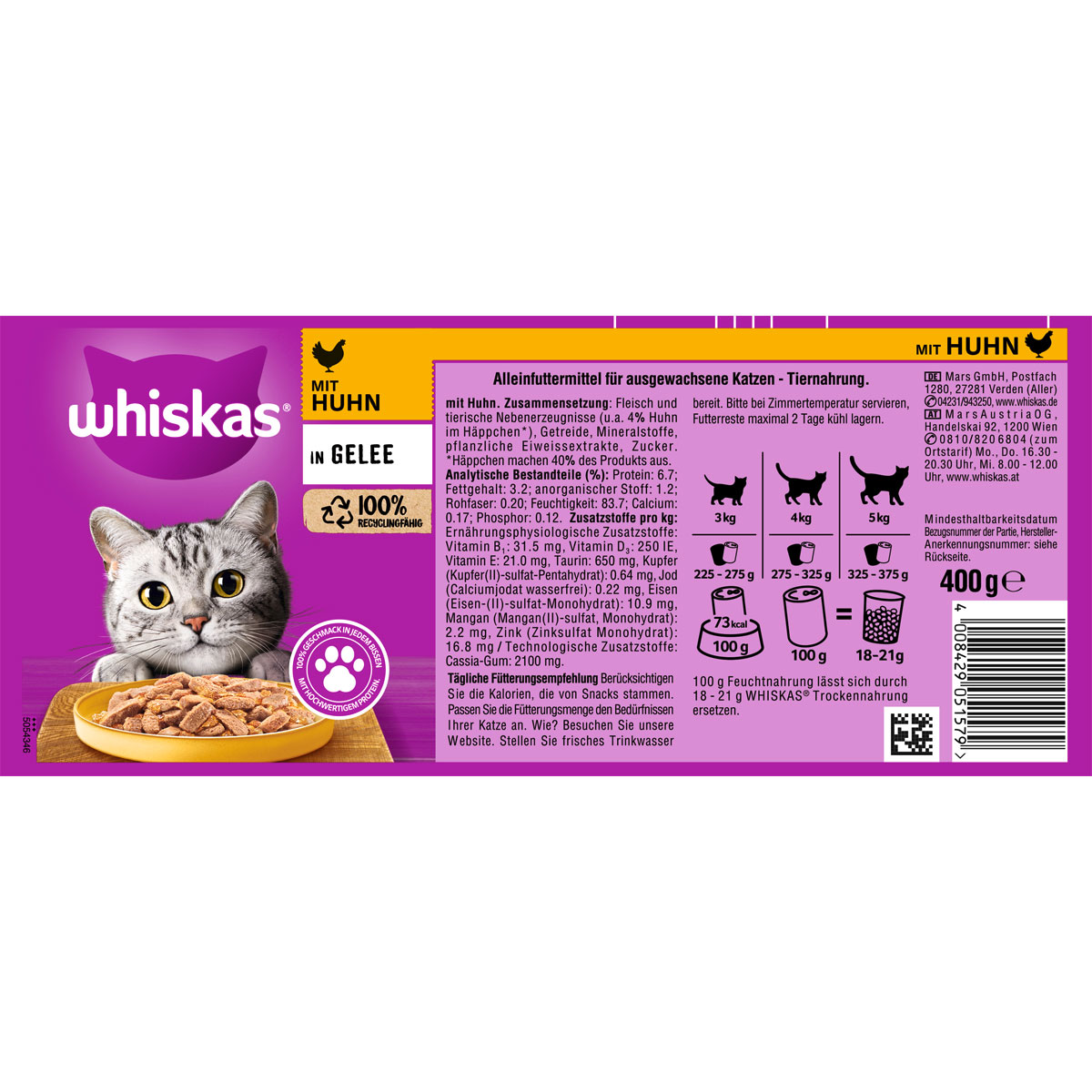 Whiskas Katzenfutter Huhn in Geele 400 g Dose Bild 3