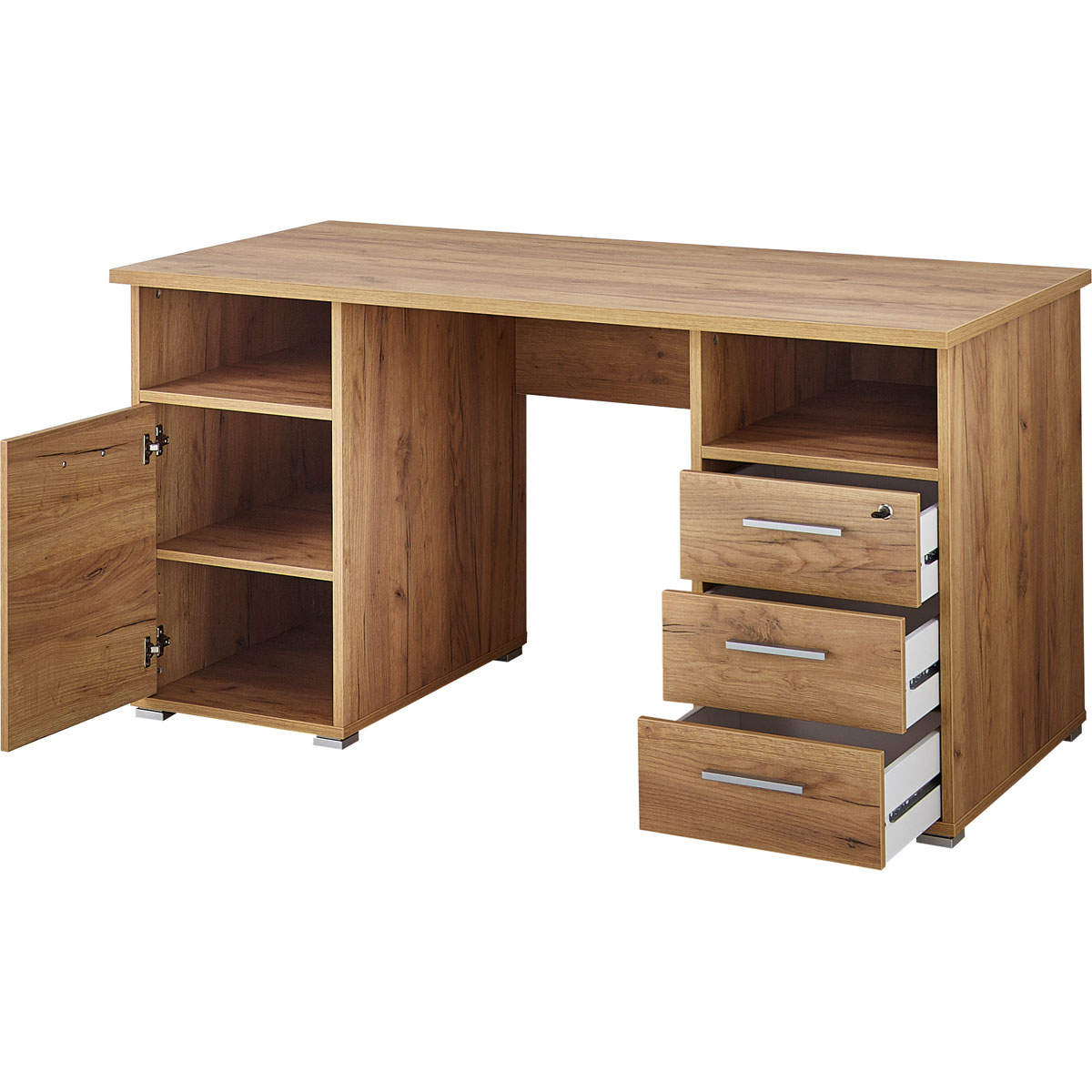 Schreibtisch Keep mit Stauraum 145 x 75 x 70 cm Navarra-Eiche-Nachbildung Bild 2