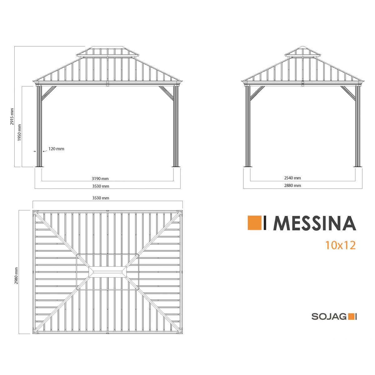 Sojag Pavillon Messina 1012 inkl. Moskitonetz 298x363x291,5cm Anthrazit Bild 12