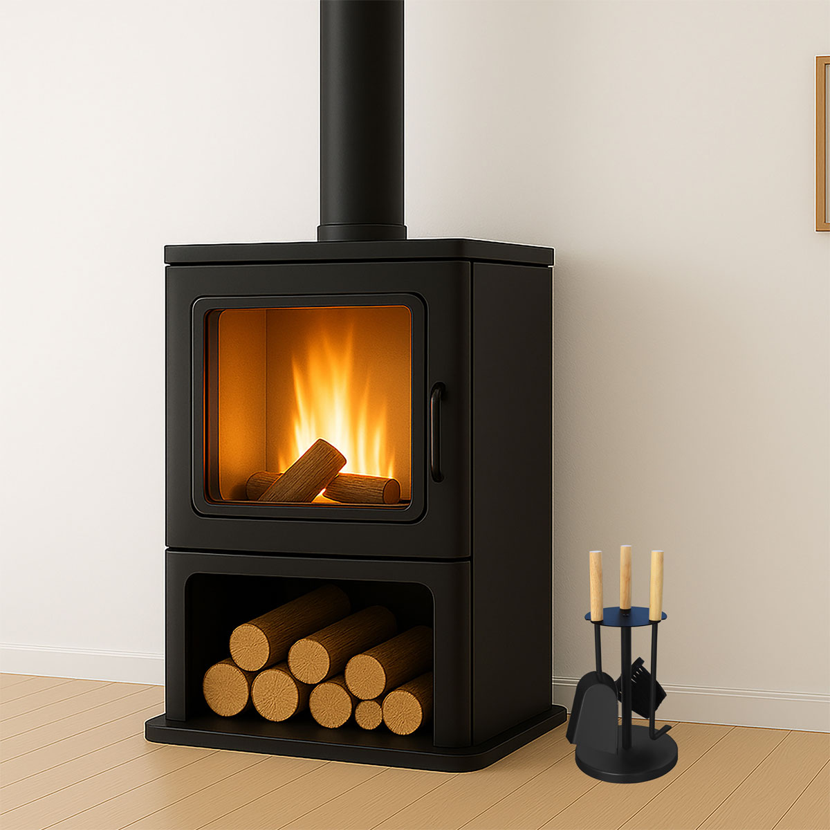 MyFireTool Kaminofenbesteck 3tlg., Farbe: Schwarz, Pulverbeschichtet, Holzgriffe online kaufen