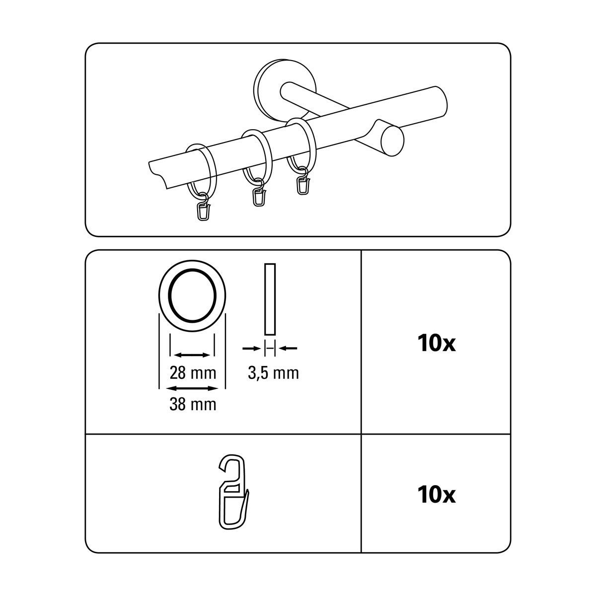 Gardinia Ringe für Gardinenstange Kreta Durchmesser 16-20 mm 10 Stück edelstahl-optik Bild 2