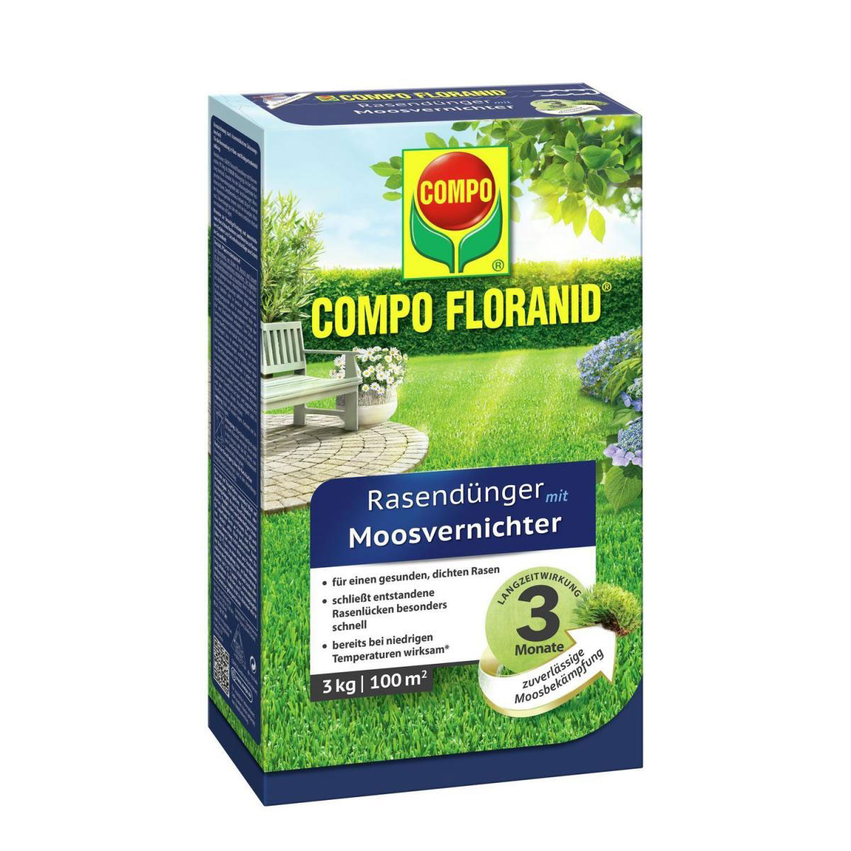 Compo FLORANID Rasendünger mit Moosvernichter für 100 m² 3 L