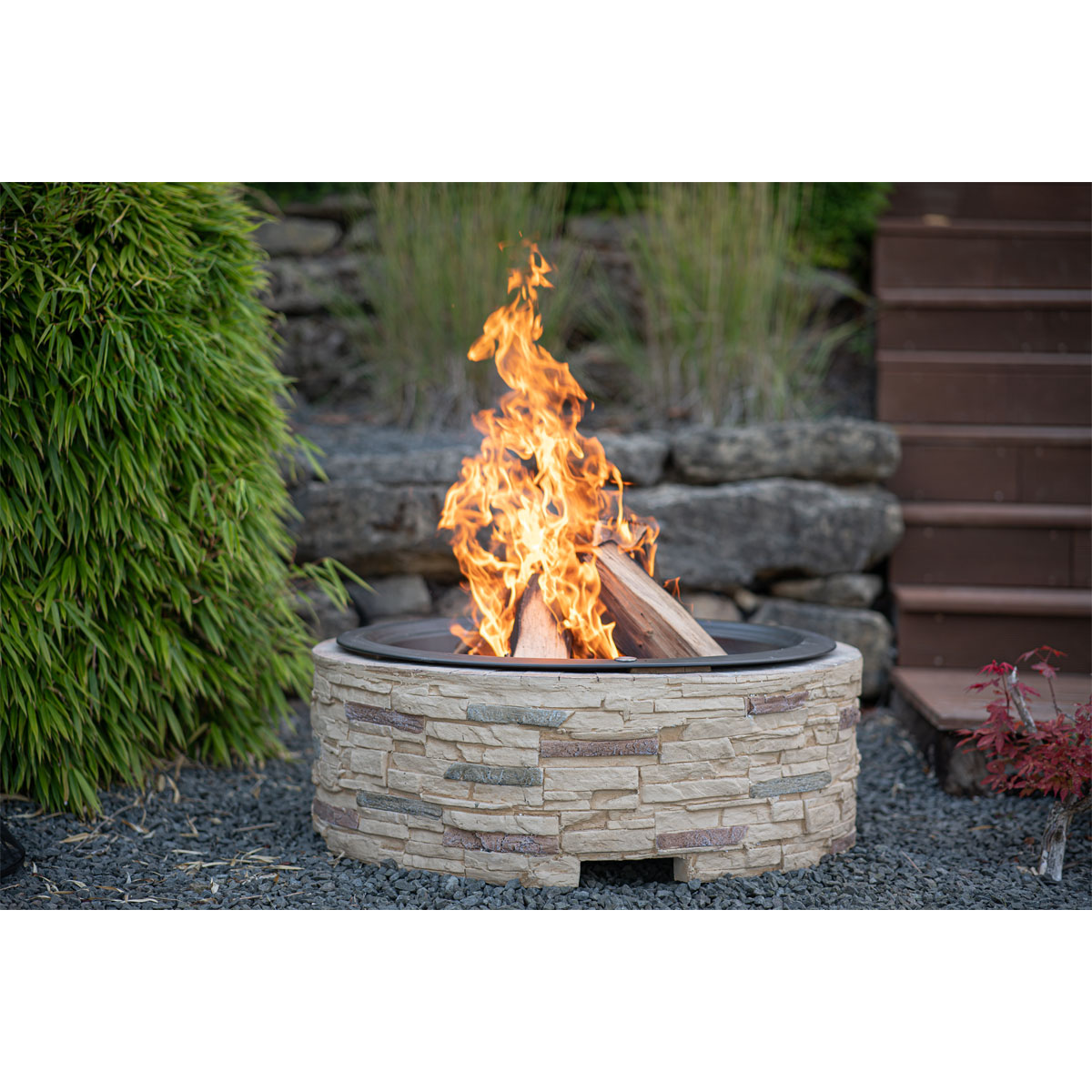 Westmann Feuerschale Feuerstelle inkl. Funkenfang Steinoptik 90x90x51cm Braun Bild 5