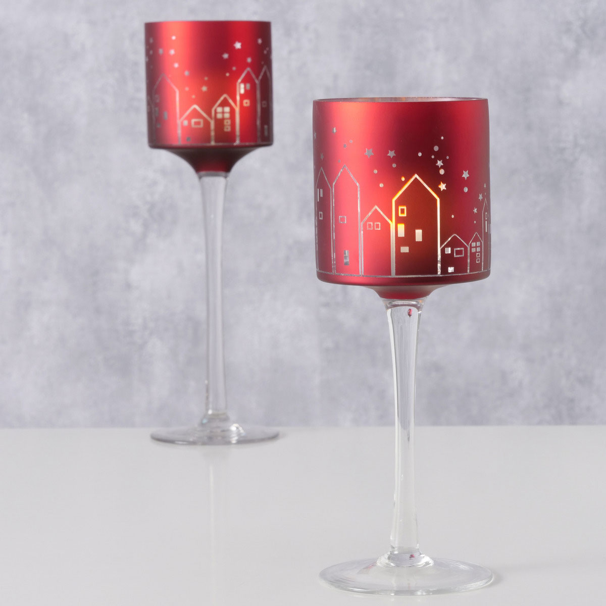 Windlicht Little Town Rund 30 x 9 x 30 cm rot silber Glas