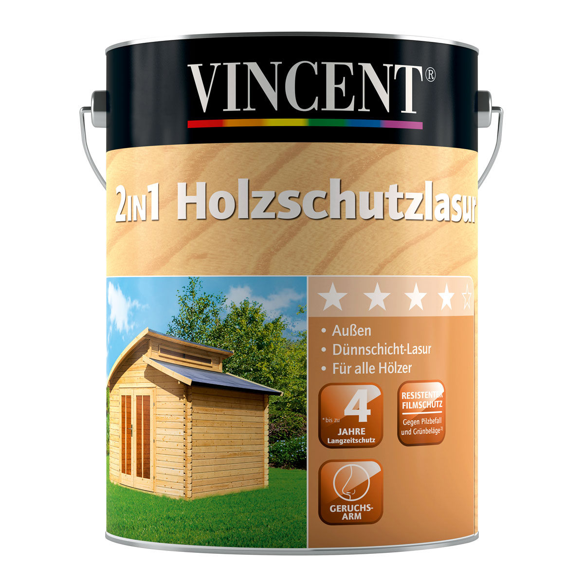 Vincent 2in1 Holzschutzlasur Nussbaum 2,5 L