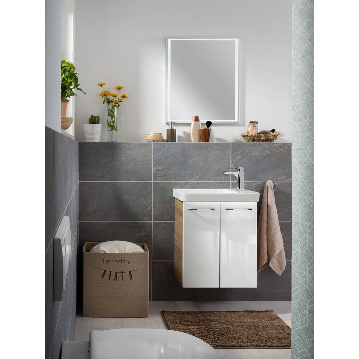 Fackelmann Mini-Waschtischunterschrank Milano 52 x 61 x 27,5 cm weiß/Ast-Eiche Bild 6