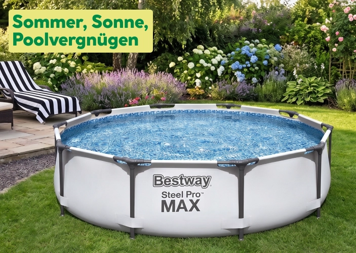 Runder Pool in einem Garten