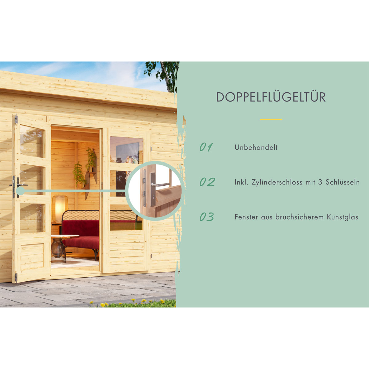 Karibu BBH Northe 4 mit Anbaudach naturbelassen Bild 8