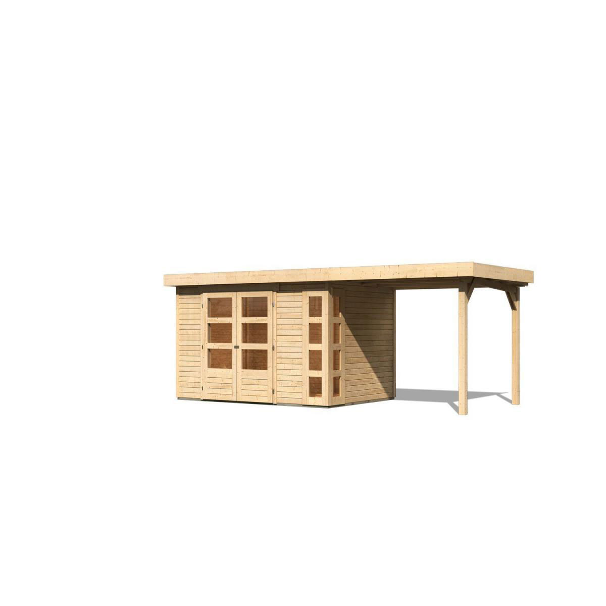 Karibu Gartenhaus-Set Kerko 4 mit Anbaudach 2,4 m naturbelassen Bild 2
