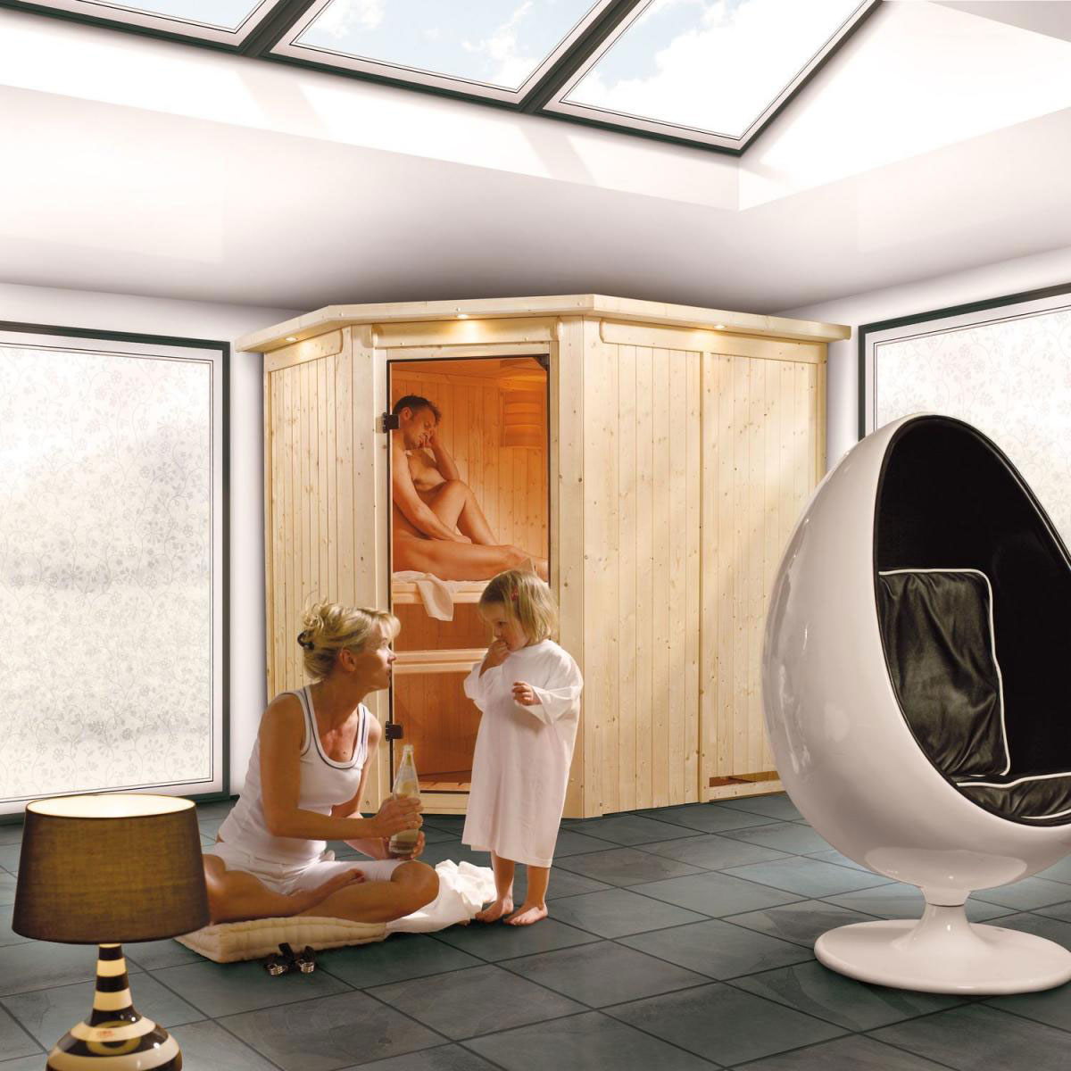 Karibu Carin Eckeinstieg ohne Ofen mit Kranz Klarglastür Bild 1