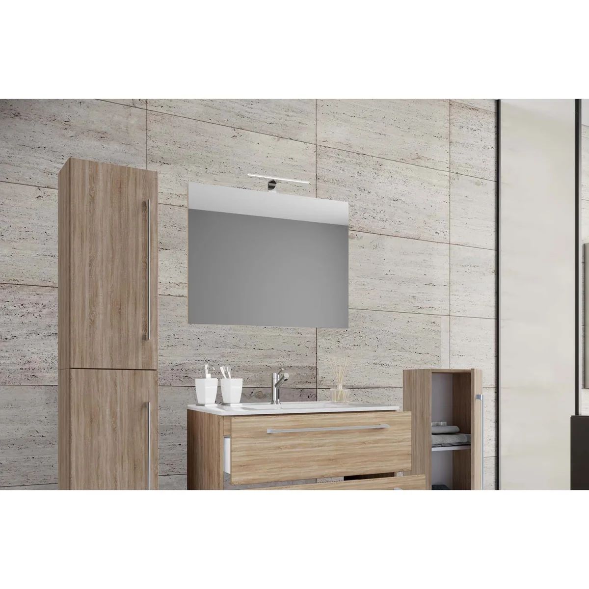 Waschplatz 80 cm 5-teiliges Set 2 Schubfächer mit Spiegel Sonoma-Eiche