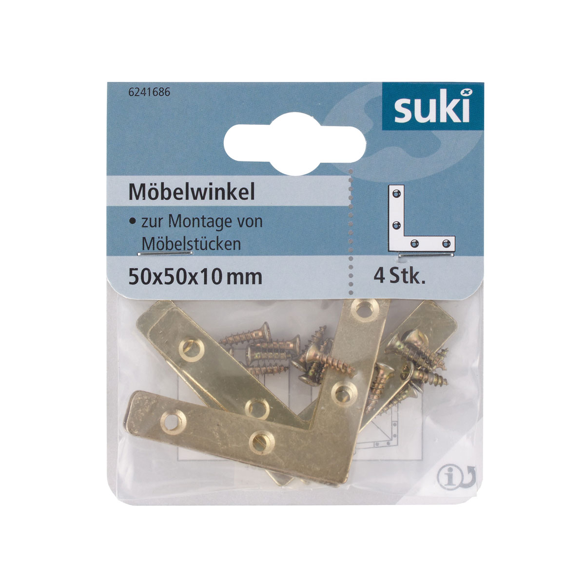 Suki Möbelwinkel vermessingt flach 1,5 mm 4 Stück