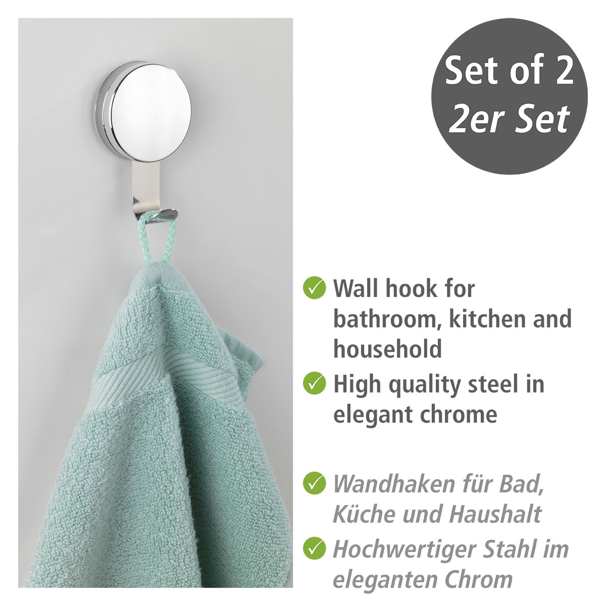Wenko Wandhaken Osimo 2er Set Befestigen ohne bohren Static-Loc Plus Bild 3
