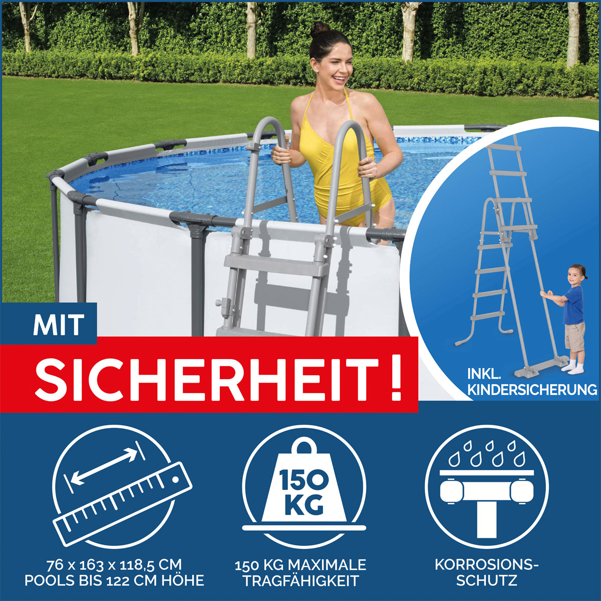 Bestway Steel Pro MAX™ Frame Pool Komplett-Set mit Filterpumpe Ø 457x122 cm, lichtgrau rund Bild 9
