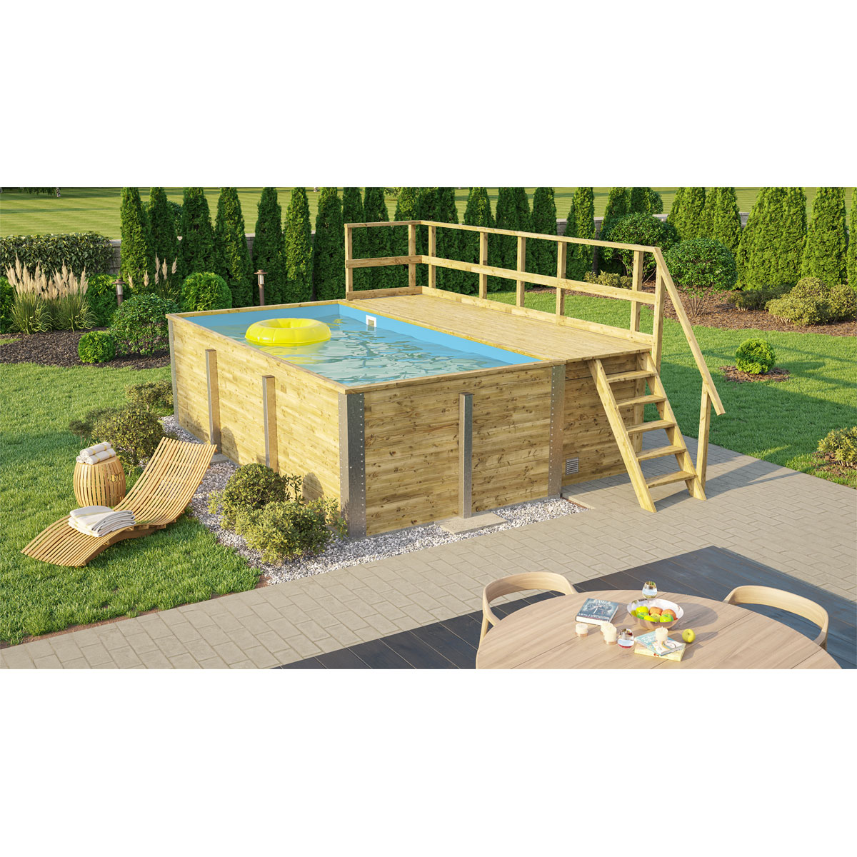 Weka Pool Rechteckig Größe 1 b 308,5 x 401,5 cm inkl Technikraum/Sonnendeck und FilteranlageFolie blau