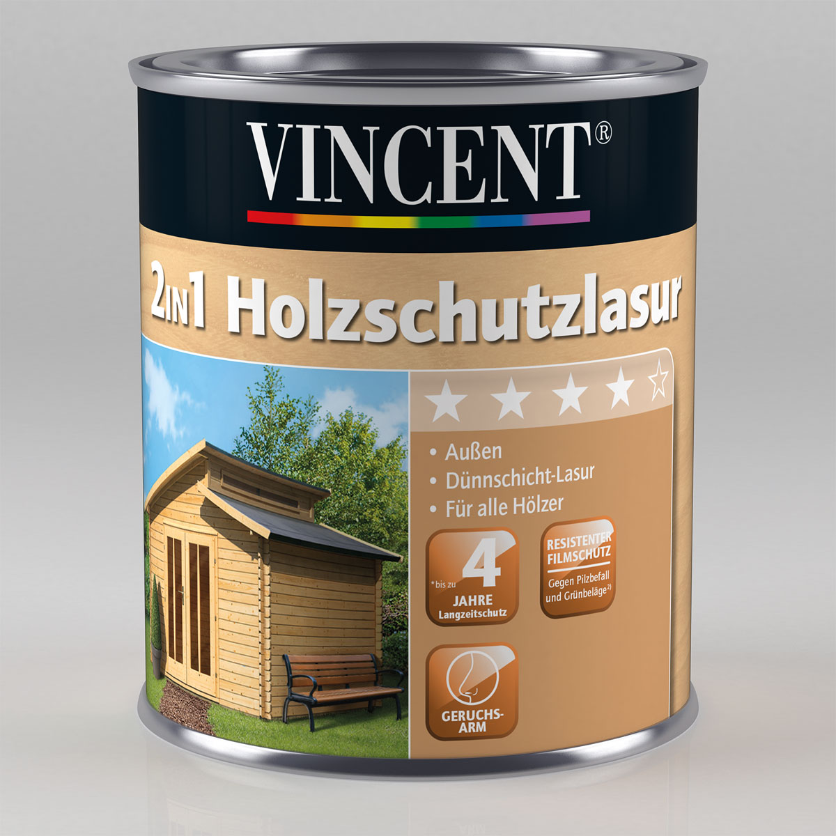 Vincent 2in1 Holzschutzlasur Patinagrau 0,75 L