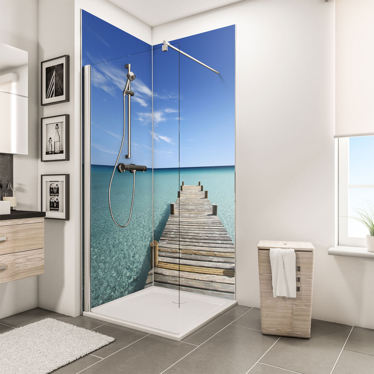 Schulte ExpressPlus Duschrueckwand DecoDesign Foto ue Eck Steg Malediven 2100 x 900 x 900