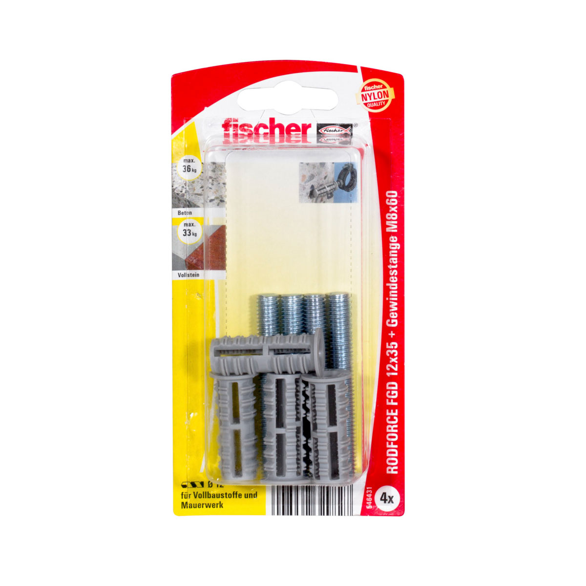 Fischer Gewindestangendübel RodForce M8 x 35 mm mit 60 mm Gewindestange 4 Stück