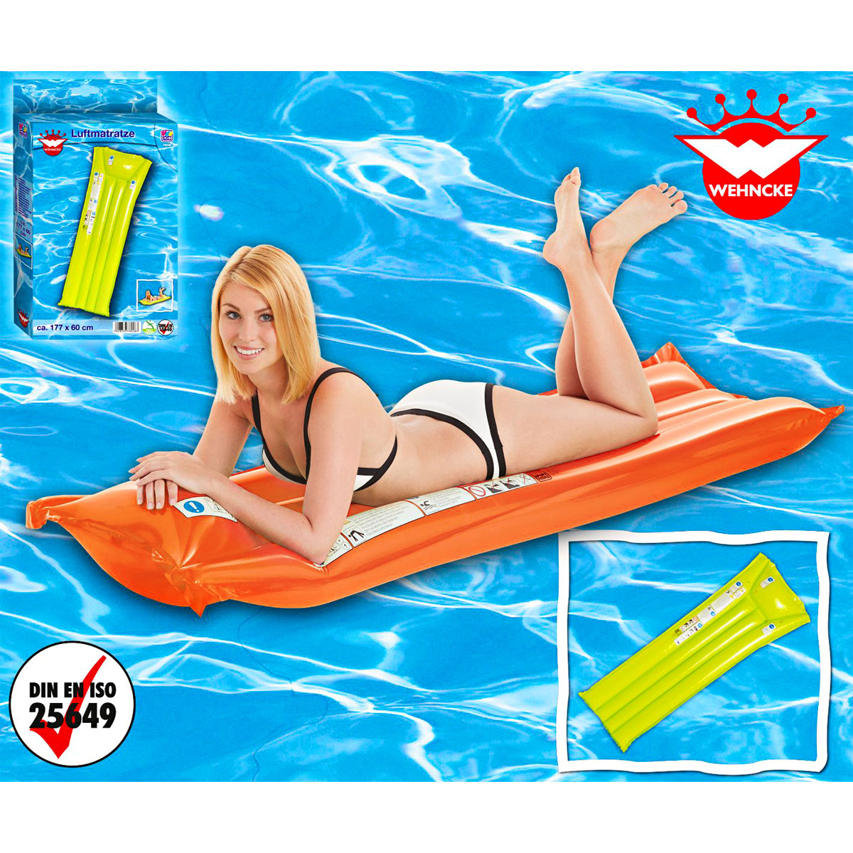 Luftmatratze 2 Luftkammern 177 x 60 cm sortiert orange oder grün Bild 2