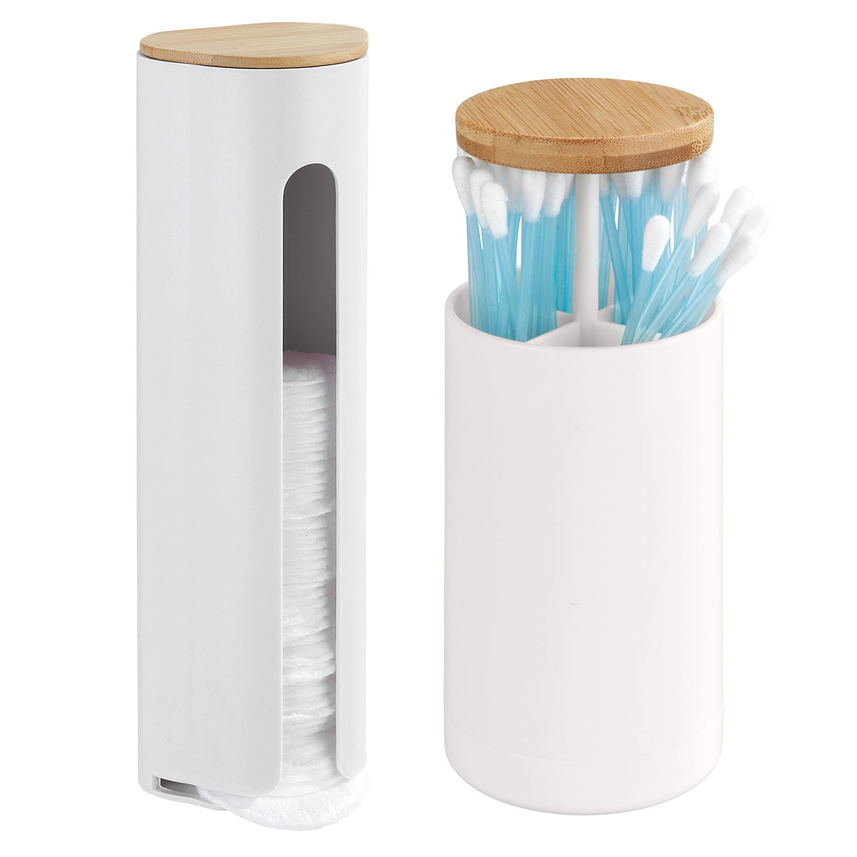 Wenko  Wattepad- und Wattestäbchenhalter Laresa Weiß Weißer Behälter mit Bambus Deckel