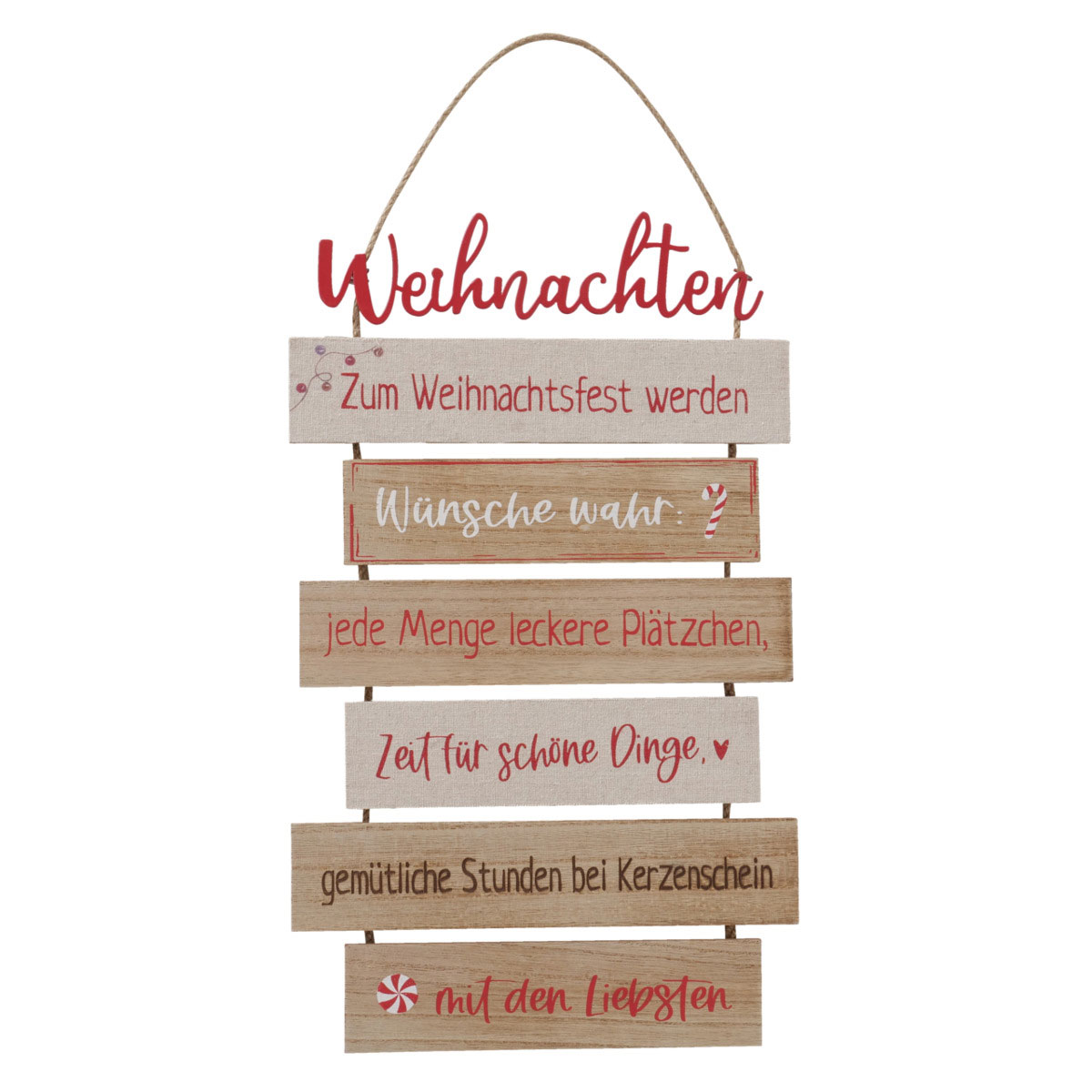 Schild Nollaig sortiert Rechteck 0,5 x 24 x 48 cm natur rot Metall Textil Holz Bild 1