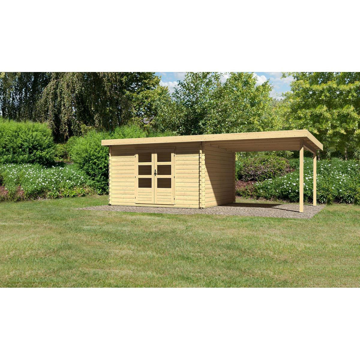Karibu Gartenhaus Bastrup mit Schleppdach 300 cm naturbelassen 357 x 297 x 222 cm Bild 1