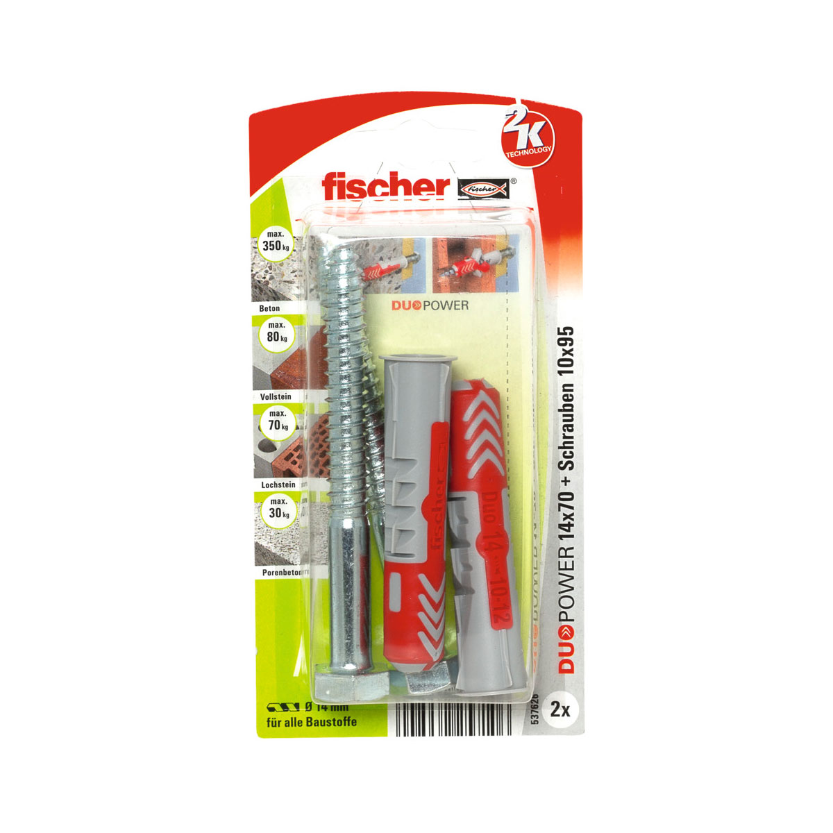 Fischer  Dübel DuoPower 14 x 70 mm mit Schraube 2 Stück Bild 1