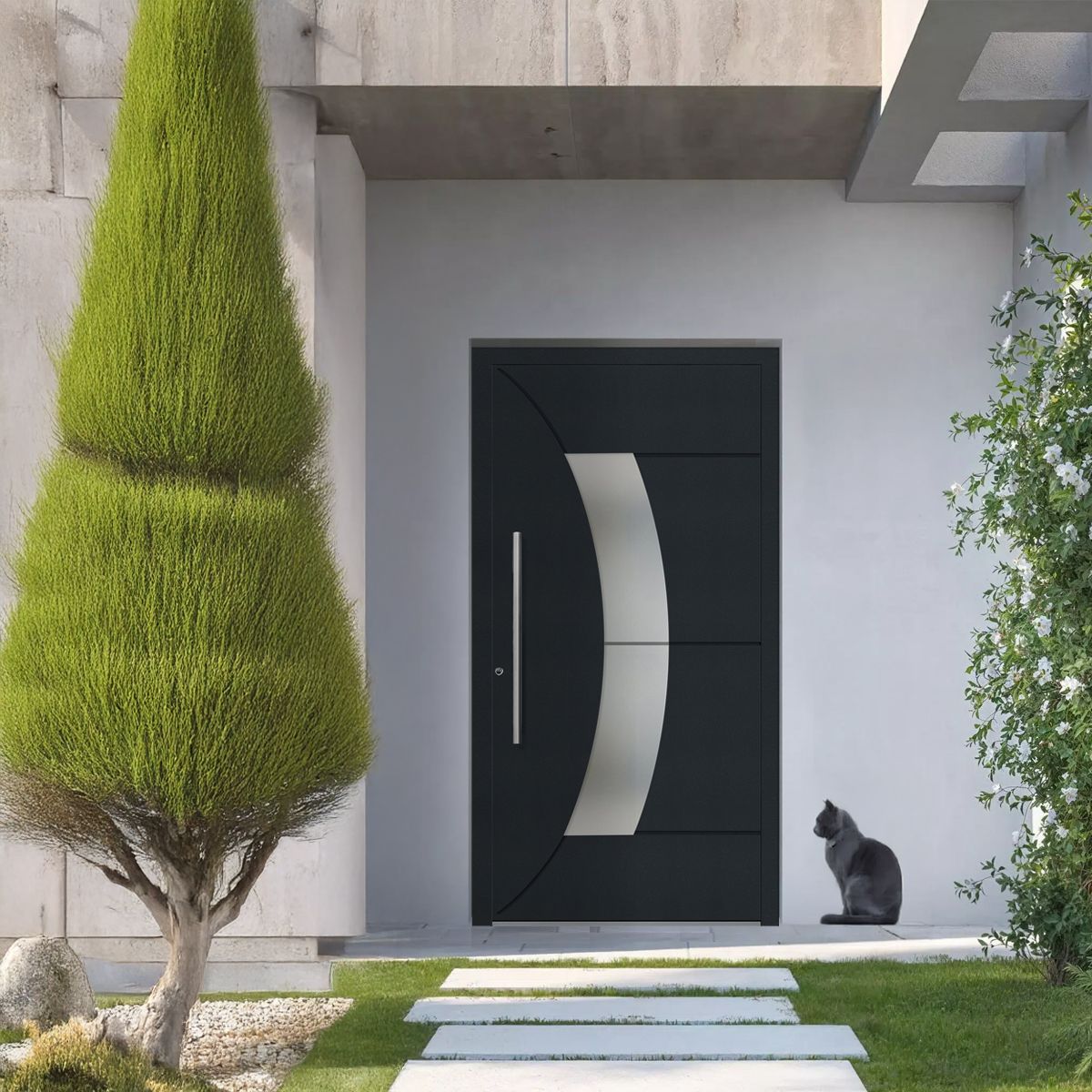 Schüco Aluminium Haustür 602 Verona Excellent 1100 x 2100 mm RAL9016/7016 DL