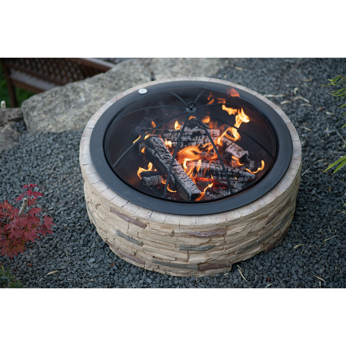 Westmann Feuerschale Feuerstelle inkl. Funkenfang Steinoptik 90x90x51cm Braun Bild 8