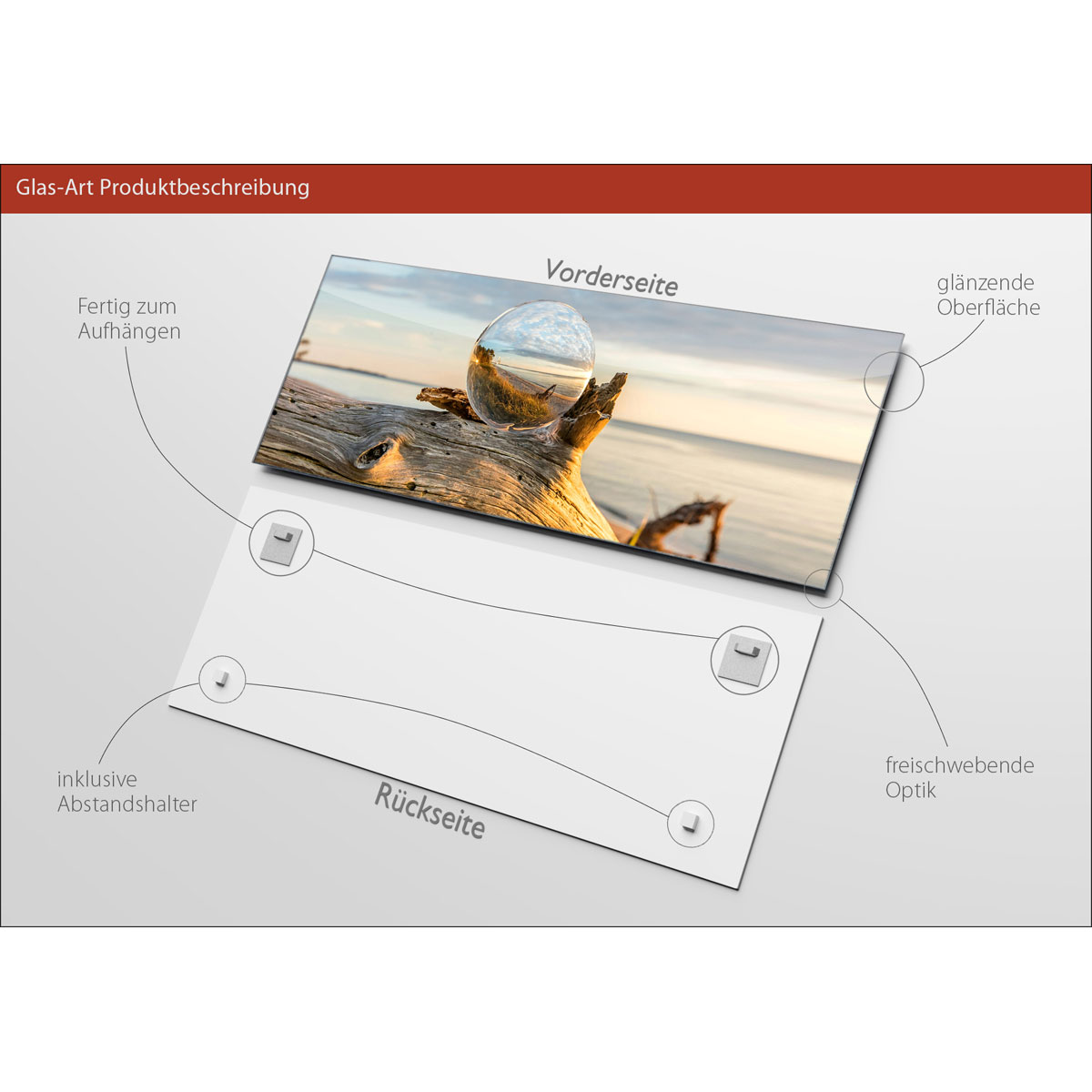 Glas-Art Drop On Water 50 x 125 cm Glasbild Bild 3