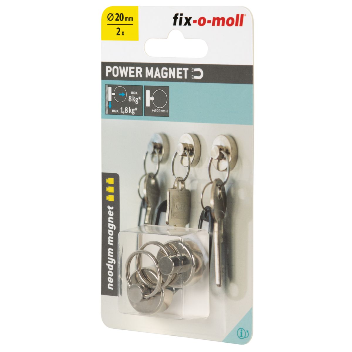 Suki Topfmagnet Neodym Ø 20 mm, mit Schlüsselring Ø 20 mm, silber Bild 4