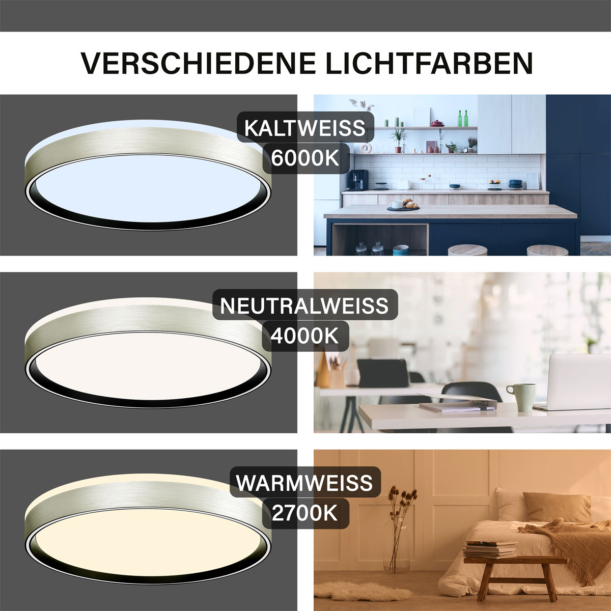 Decken-Wandleuchte SHINING PLUTO LED ALU 1800K 24W Bild 5