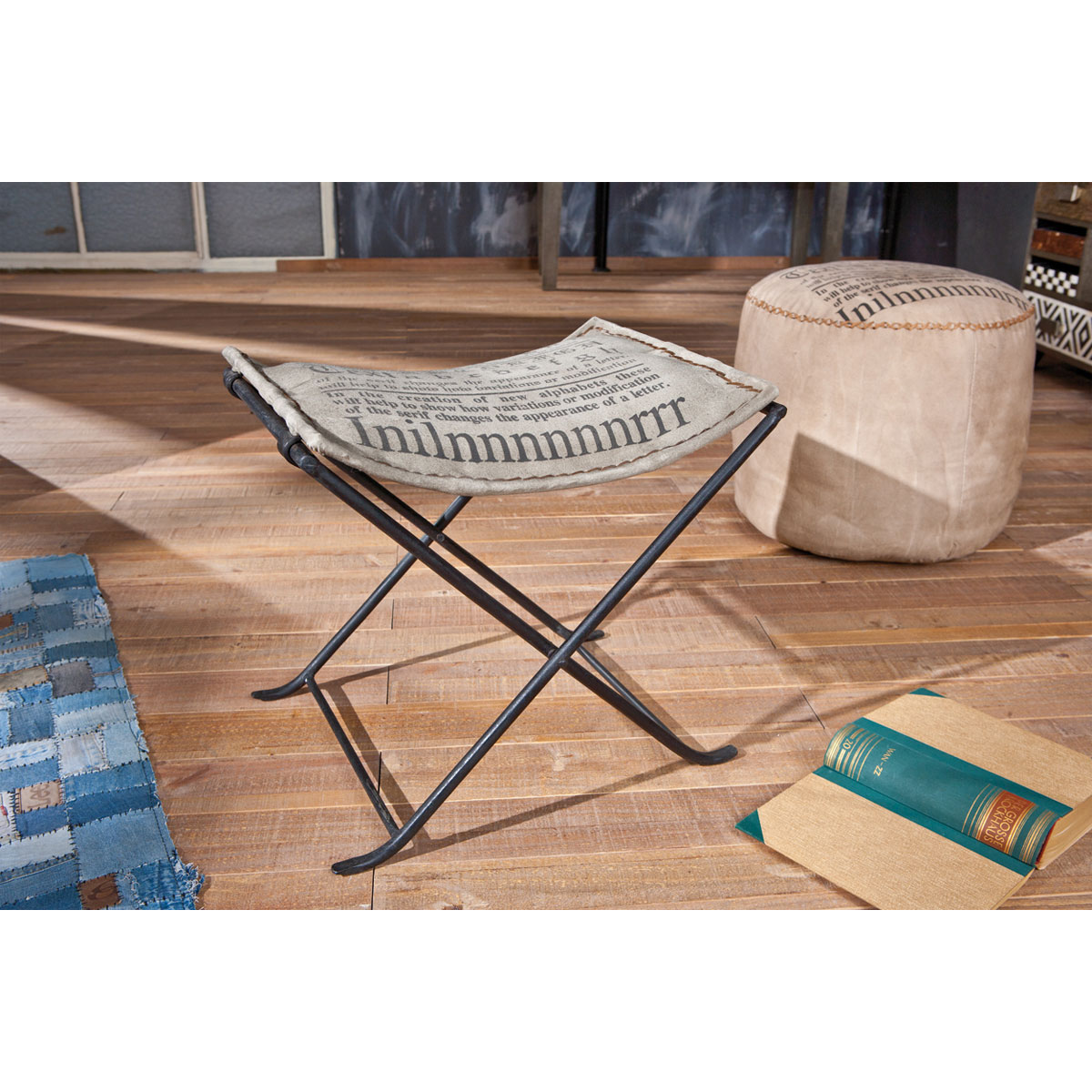 Inter Link Sitzhocker „Kalinga“, Metall mit Canvas, grau, 50x47x40 cm Bild 2