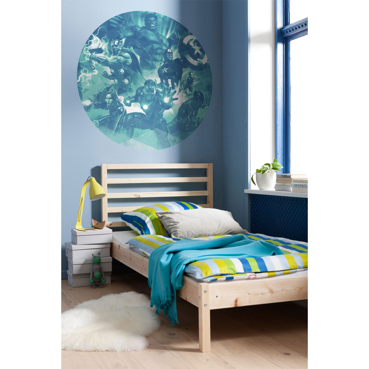 Komar  Selbstklebende Vlies Fototapete rund Avengers Blue Power Durchmesser 125 cm