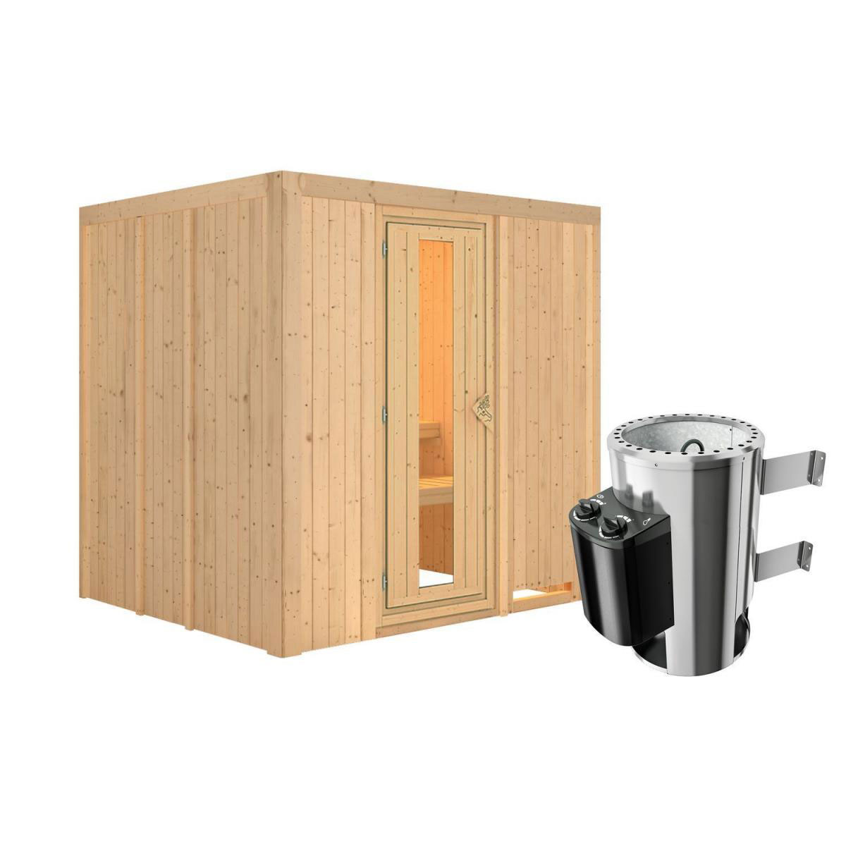 Karibu Sauna Daria Fronteinstieg 3,6 kW Ofen integr Strg kein Kranz Energiespartür Bild 1