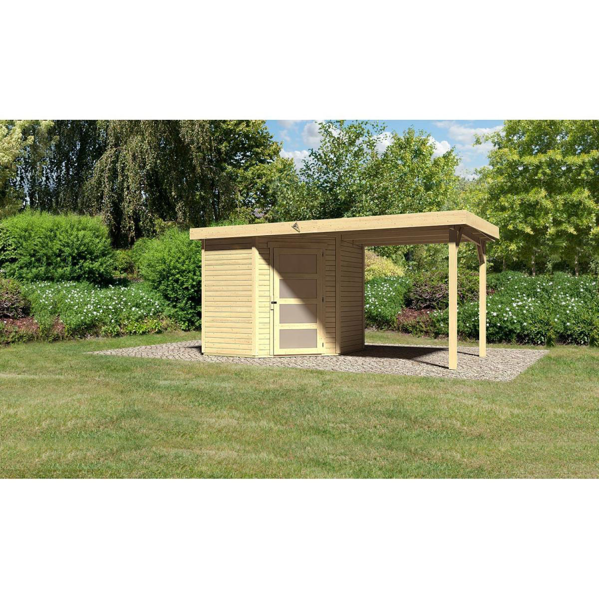 Karibu Gartenhaus Schwandorf 3/5 mit Anbaudach 220 cm 213 x 217 x 218 cm braun Bild 2