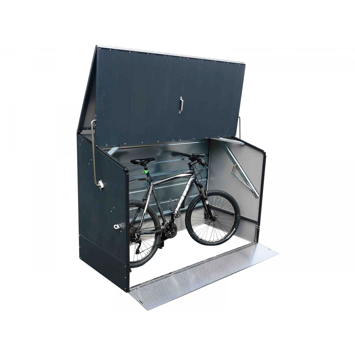 Tepro Fahrradbox anthrazit mit klappbarer Rampe